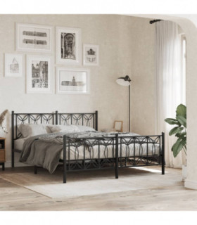 vidaXL Metal Bed Frame without Mattress with Footboard Black 150x200cm