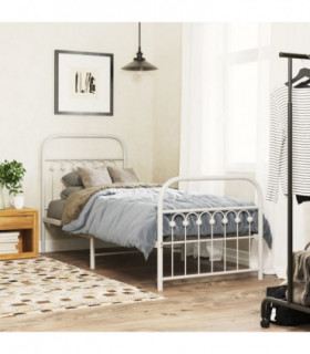 vidaXL Metal Bed Frame without Mattress with Footboard White 75x190cm