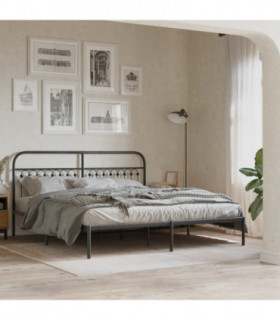 vidaXL Metal Bed Frame without Mattress with Headboard Black 183x203cm