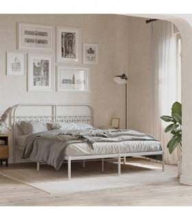 vidaXL Metal Bed Frame without Mattress with Headboard White 150x200cm