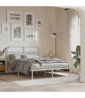 vidaXL Metal Bed Frame without Mattress with Headboard White 140x200cm