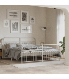 vidaXL Metal Bed Frame without Mattress with Footboard White 183x213cm