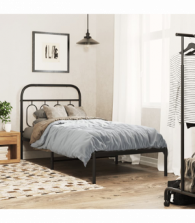 vidaXL Metal Bed Frame without Mattress with Headboard Black 90x190cm