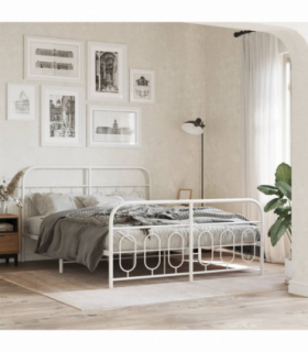 vidaXL Metal Bed Frame without Mattress with Footboard White 140x200cm
