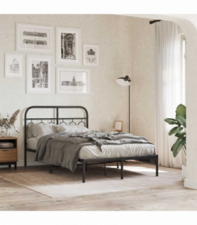 vidaXL Metal Bed Frame without Mattress with Headboard Black 120x200cm