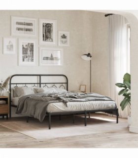 vidaXL Metal Bed Frame without Mattress with Headboard Black 140x200cm