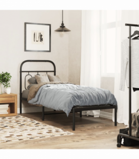 vidaXL Metal Bed Frame without Mattress with Headboard Black 75x190cm
