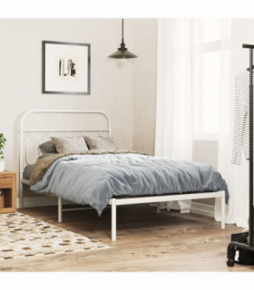 vidaXL Metal Bed Frame without Mattress with Headboard White 100x190cm