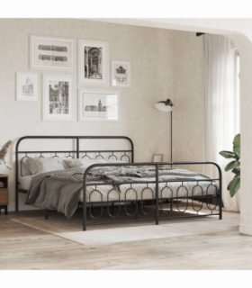 vidaXL Metal Bed Frame without Mattress with Footboard Black 193x203cm