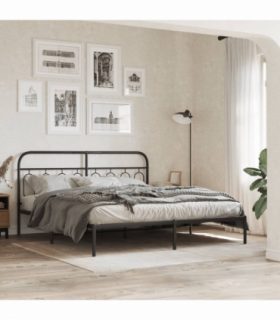 vidaXL Metal Bed Frame without Mattress with Headboard Black 193x203cm