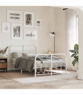 vidaXL Metal Bed Frame without Mattress with Footboard White 120x200cm