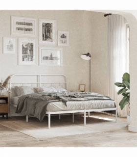 vidaXL Metal Bed Frame without Mattress with Headboard White 150x200cm