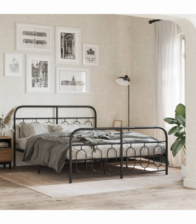 vidaXL Metal Bed Frame without Mattress with Footboard Black 135x190cm