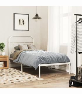 vidaXL Metal Bed Frame without Mattress with Headboard White 90x200cm