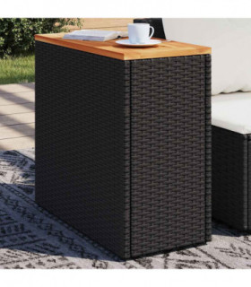 vidaXL Garden Side Table with Wooden Top Black 58x27.5x55 cm Poly Rattan