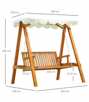 Swing Chair Bench Lounger Cream 2-Seater Wood Garden 162cm x 130cm x 185cm