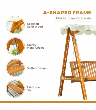 Swing Chair Bench Lounger Cream 2-Seater Wood Garden 162cm x 130cm x 185cm