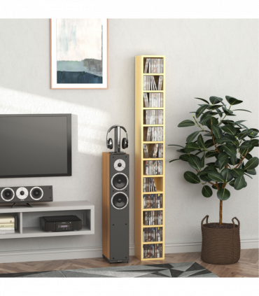 Multimedia Shelf 21L 75H cm Pine Wood Colour Solid MDF Particle Board 204 CDs