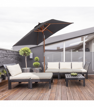 2m x 1.5m Tilt Mechanism Bamboo Wooden Frame Parasol Deep Grey