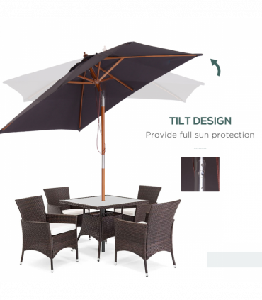 2m x 1.5m Tilt Mechanism Bamboo Wooden Frame Parasol Deep Grey