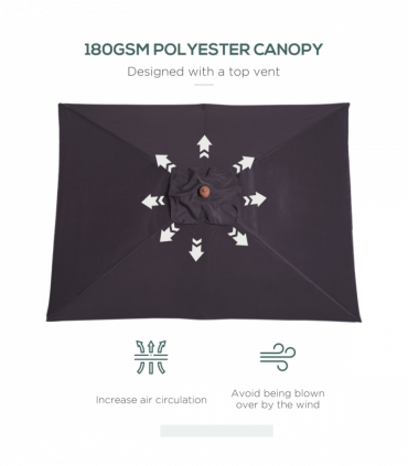 2m x 1.5m Tilt Mechanism Bamboo Wooden Frame Parasol Deep Grey