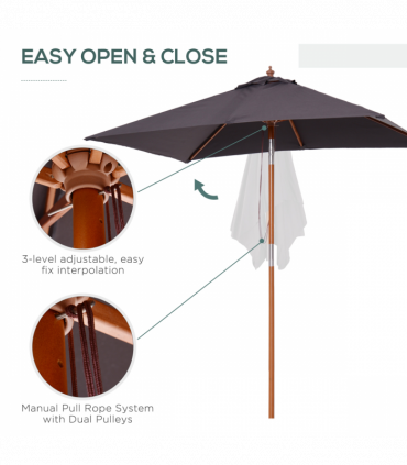 2m x 1.5m Tilt Mechanism Bamboo Wooden Frame Parasol Deep Grey