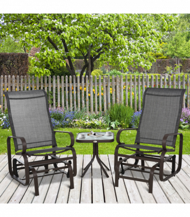3 piece Outdoor Swing Chair with Tea Table Set, Patio Garden Rocking Furniture