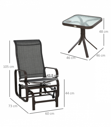 3 piece Outdoor Swing Chair with Tea Table Set, Patio Garden Rocking Furniture