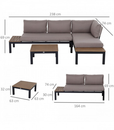 3-Piece Aluminium Frame Outdoor Garden Furniture Set Mixed Grey