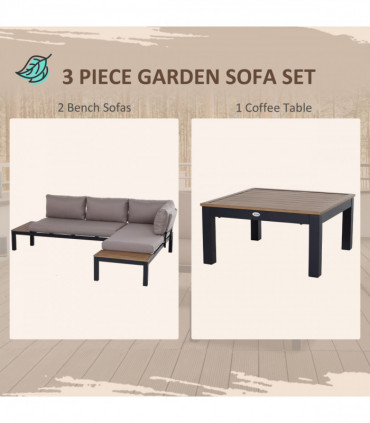 3-Piece Aluminium Frame Outdoor Garden Furniture Set Mixed Grey