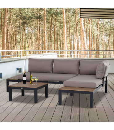 3-Piece Aluminium Frame Outdoor Garden Furniture Set Mixed Grey