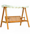 3-Seater Wooden Garden Swing Chair Seat Bench-Cream