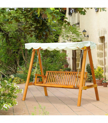 3-Seater Wooden Garden Swing Chair Seat Bench-Cream