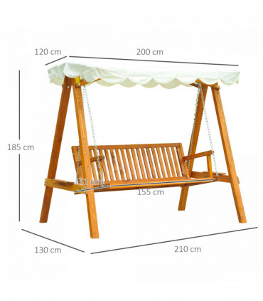 3-Seater Wooden Garden Swing Chair Seat Bench-Cream