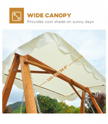 3-Seater Wooden Garden Swing Chair Seat Bench-Cream