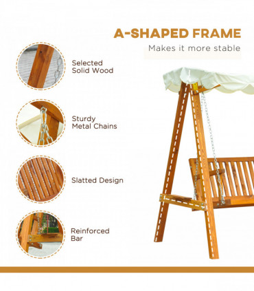 3-Seater Wooden Garden Swing Chair Seat Bench-Cream