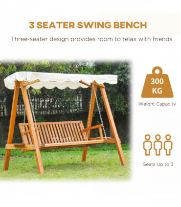 3-Seater Wooden Garden Swing Chair Seat Bench-Cream