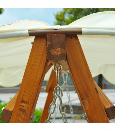 3-Seater Wooden Garden Swing Chair Seat Bench-Cream