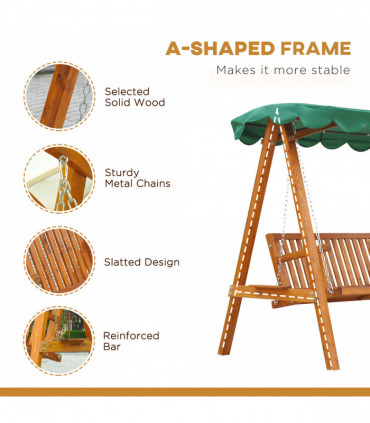 Garden Swing Chair Seat Bench-Green Russian larch wood 200cm x 130cm x 185cm