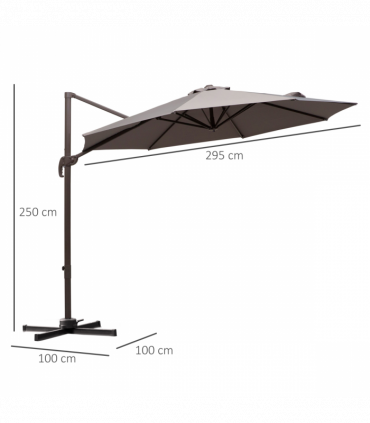 Aluminium Grey 2.95 x 2.5 m 3m Cantilever Parasol Umbrella Sun UV Protection