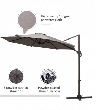 Aluminium Grey 2.95 x 2.5 m 3m Cantilever Parasol Umbrella Sun UV Protection