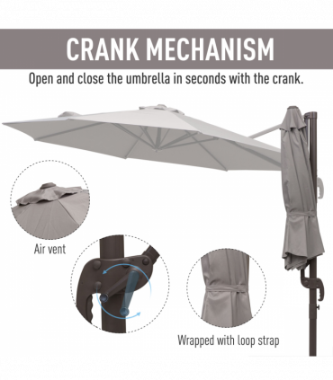 Aluminium Grey 2.95 x 2.5 m 3m Cantilever Parasol Umbrella Sun UV Protection