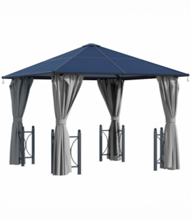 Gazebo Aluminium Alloy Grey 3m x 3m Outdoor Gazebo w/ Curtains Dark Grey