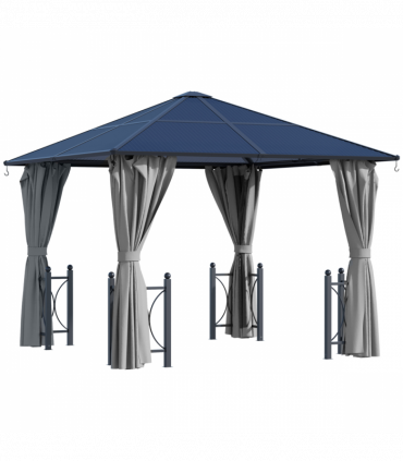 Gazebo Aluminium Alloy Grey 3m x 3m Outdoor Gazebo w/ Curtains Dark Grey