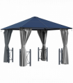 Gazebo Aluminium Alloy Grey 3m x 3m Outdoor Gazebo w/ Curtains Dark Grey