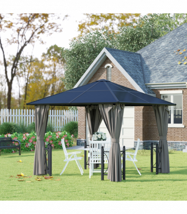 Gazebo Aluminium Alloy Grey 3m x 3m Outdoor Gazebo w/ Curtains Dark Grey