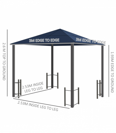 Gazebo Aluminium Alloy Grey 3m x 3m Outdoor Gazebo w/ Curtains Dark Grey
