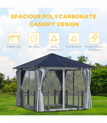 Gazebo Aluminium Alloy Grey 3m x 3m Outdoor Gazebo w/ Curtains Dark Grey