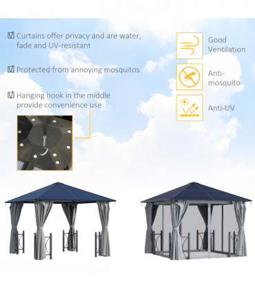Gazebo Aluminium Alloy Grey 3m x 3m Outdoor Gazebo w/ Curtains Dark Grey