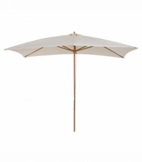 Patio Parasol Umbrella, Wood, Polyester, White, 295cm x 200cm x 255cm, 6 Ribs